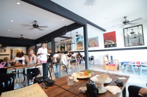 The cozy interior of Hillside during its brunch crowd. 